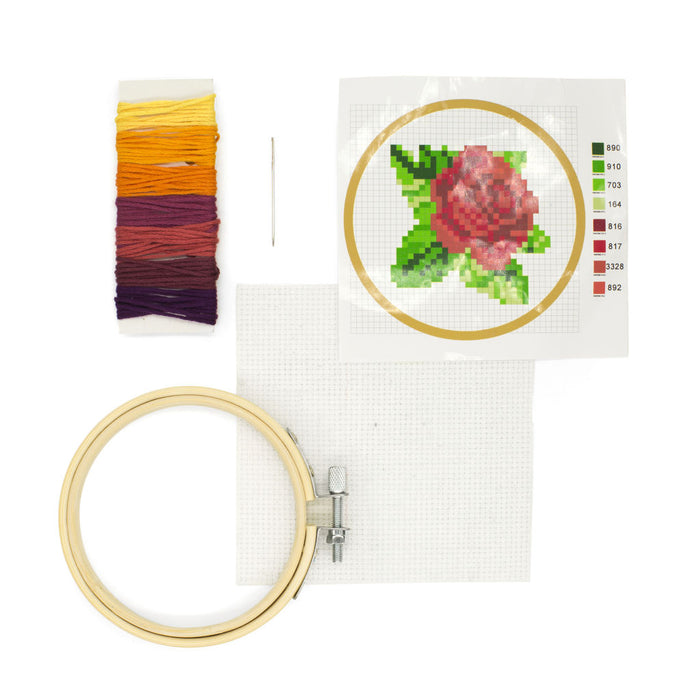 Mini Cross Stitch Embroidery Kit - Rose